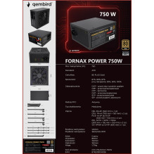 Gembird CCC-PSUGOLD-750W Power supply unit Fornax Power 750W active PFC 12cm fan 80+Gold