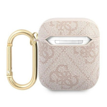 „Guess“ „Apple AirPods 1 / 2“ 4G „Script Metal“ kolekcijos rožinis dėklas