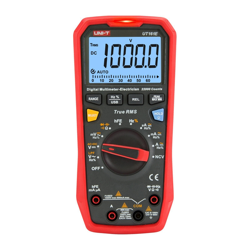 Matuoklis - Uni-T UT161E True RMS Skaitmeninis Multimetras 1000V 20A USB Juodas