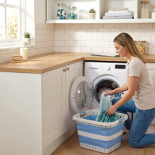 Beldray LA00000152EU7 40l Collapsible Laundry Basket, White / Blue