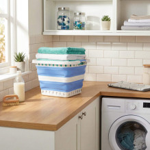 Beldray LA00000152EU7 40l Collapsible Laundry Basket, White / Blue