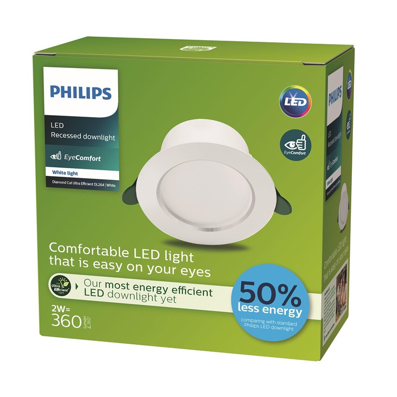 Built-in lamp Philips DIAMOND CUT, 2W, 3000°K, LED, white
