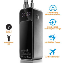 Powerbank 27 000mAh, 1x USB, 2x USB-C, 162,5W, QC4+, flashlight, LCD screen, black Powerbank 27 000mAh, 1x USB, 2x USB-C, 162,5W, QC4+, flashlight, LCD screen, black