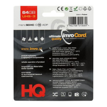 IMRO atminties kortelė microSD 64GB 100MB/s 10 klasė UHS 3 su adapteriu SD IMRO atminties kortelė microSD 64GB 100MB/s 10 klasė UHS 3 su adapteriu SD