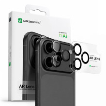 „AmazingThing“ lęšio stiklas, skirtas „iPhone 17 Pro“ / „Pro Max“ su pilku aliuminio rėmeliu