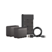 Baterijų Rinkinys - Westcott NP F970 Dviejų Baterijų Rinkinys su Dviejų USB Įkrovikliu 6600mAh Juodas