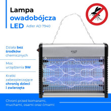 Kenkėjų Gaudyklė - Adler AD 7940 LED Insekticidinė Lempa, 10 000 Valandų, 150 m², Juoda / Sidabrinė Kenkėjų Gaudyklė - Adler AD 7940 LED Insekticidinė Lempa, 10 000 Valandų, 150 m², Juoda / Sidabrinė