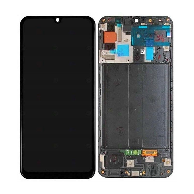 Ekranas Samsung A505 A50 2019 su lietimui jautriu stikliuku ir rėmeliu Black originalus (service pack)