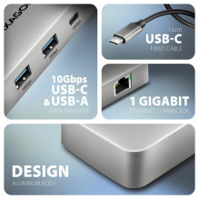 Įvesties / išvesties šakotuvas USB-C 3P HDMI DP / 0.15M HMC-CUB83X2 AXAGON