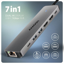 I / O HUB USB-C 7IN1 DUAL 4K / 0.15M HMC-7HX2 AXAGON