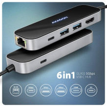 I / O HUB USB-C 6IN1 / GLASS 0,2M HMC-6GLN AXAGON