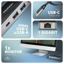 I / O HUB USB-C 6IN1 / GLASS 0,2M HMC-6GLN AXAGON