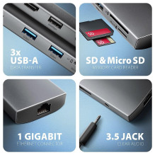 I / O HUB USB-C 9IN1 5GBPS / 0.2M HMC-8HLSA AXAGON
