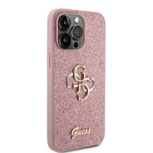 Guess GUHCP15LHG4SGP iPhone 15 Pro 6,1' rožinis / rožinis kietas dėklas Glitter Script Big 4G