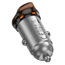 Automobilinis įkroviklis Hoco USB A + USB C QC3.0 PD 43W + laidas USB C į USB C NZ16A, metalo pilkos spalvos
