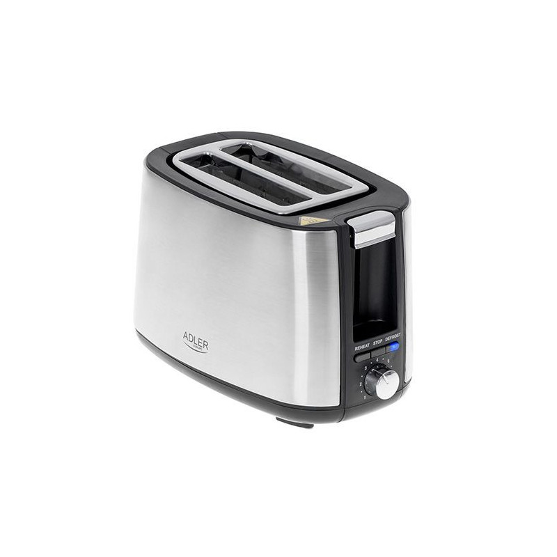 Adler Toaster AD 3214 Power 750 W, Number of slots 2, Housing material Stainless steel, Stainless steel / Black