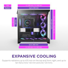 Kompiuterio Korpusas - NZXT H9 Flow RGB+ Midi Tower ATX / EATX, 6x 2.5" Įlankos, 2x 3.5" Įlankos, Juodas
