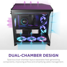 Kompiuterio Korpusas - NZXT H9 Flow RGB+ Midi Tower ATX / EATX, 6x 2.5" Įlankos, 2x 3.5" Įlankos, Juodas