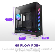 Kompiuterio Korpusas - NZXT H9 Flow RGB+ Midi Tower ATX / EATX, 6x 2.5" Įlankos, 2x 3.5" Įlankos, Juodas