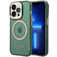 Guess GUHMP14LHTCMA iPhone 14 Pro 6,1 colio žalias / chaki spalvos kietas dėklas Gold Outline permatomas MagSafe