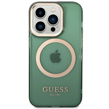 Guess GUHMP14LHTCMA iPhone 14 Pro 6,1 colio žalias / chaki spalvos kietas dėklas Gold Outline permatomas MagSafe