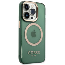 Guess GUHMP14LHTCMA iPhone 14 Pro 6,1 colio žalias / chaki spalvos kietas dėklas Gold Outline permatomas MagSafe