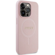 Guess GUHMP14LPSAHMCP dėklas, skirtas iPhone 14 Pro - rožinis Saffiano MagSafe