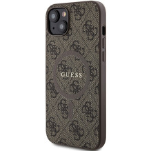 Guess 4G Collection odinis metalinis logotipas MagSafe dėklas, skirtas iPhone 15 Plus / 14 Plus - rudas