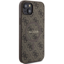 Guess 4G Collection Leather Metal Logo MagSafe Case for iPhone 15 Plus / 14 Plus - Brown