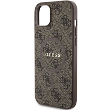 Guess 4G Collection odinis metalinis logotipas MagSafe dėklas, skirtas iPhone 15 Plus / 14 Plus - rudas