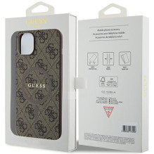 Guess 4G Collection odinis metalinis logotipas MagSafe dėklas, skirtas iPhone 15 Plus / 14 Plus - rudas