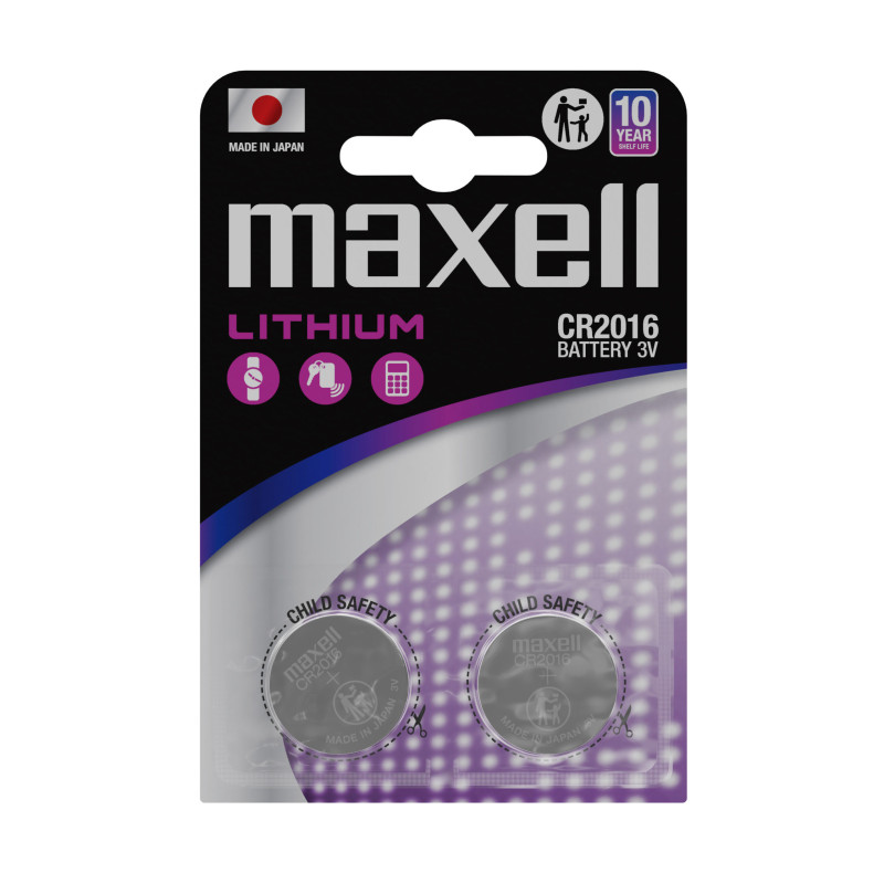 Maxell CR2016 lithium battery, coin, 2 pcs.