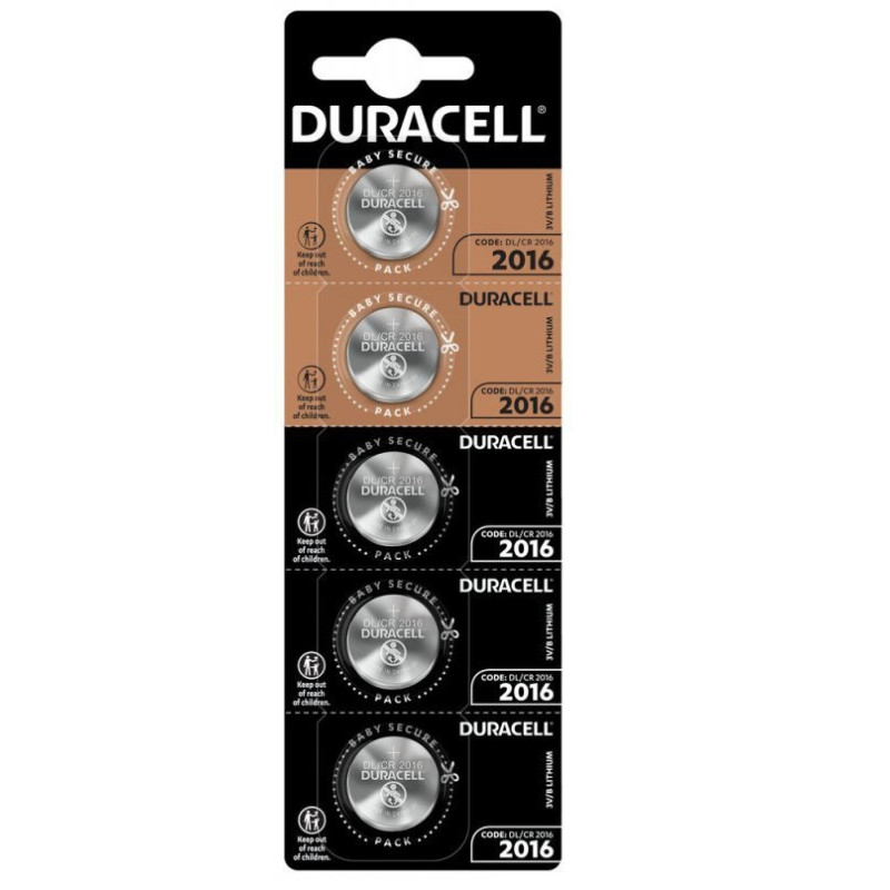 Duracell CR2016 HSDC 3V DL2016 ličio baterijos 5 vnt.