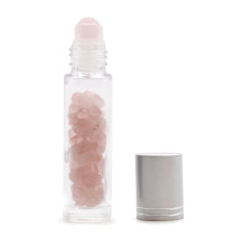 Rutulinis buteliukas su kristalais sidabro spalvos dangteliu - Rose Quartz Rutulinis buteliukas su kristalais sidabro spalvos dangteliu - Rose Quartz