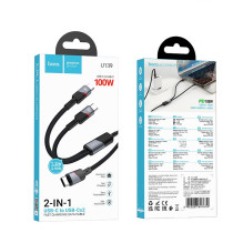 Laidas 2in1 USB C į USB C / USB C Hoco 5A 100W 1,2 m U139 juodas