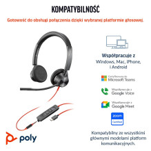 HP Poly Blackwire 3325 Stereo Microsoft Teams Certified USB-C Headset +3.5mm Plug +USB-C / A Adapter