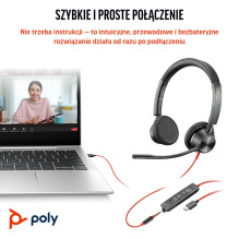 HP Poly Blackwire 3325 Stereo Microsoft Teams Certified USB-C Headset +3.5mm Plug +USB-C / A Adapter