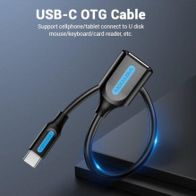 CABLE USB2.0C MALE TO A FEMALE / 0.15M BLACK CCSBB VENTION
