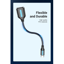 CABLE USB2.0C MALE TO A FEMALE / 0.15M BLACK CCSBB VENTION