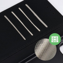 Atverčiamas dėklas, skirtas „Xiaomi 17 PRO 4Card“ RFID apsaugai, juodos spalvos, su techniniu audiniu.