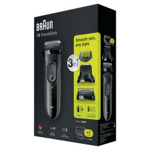 Elektrinis Skustuvas - Braun 3000BT Folijos Skustuvas Su 5 Ilgio Nustatymais, Greitas Įkrovimas - Juodas, Pilkas