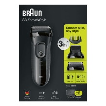 Elektrinis Skustuvas - Braun 3000BT Folijos Skustuvas Su 5 Ilgio Nustatymais, Greitas Įkrovimas - Juodas, Pilkas