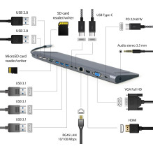 I / O ADAPTERIS USB-C PRIE HDMI / USB3 / 9IN1 A-CM-COMBO9-01 GEMBIRD I / O ADAPTERIS USB-C PRIE HDMI / USB3 / 9IN1 A-CM-COMBO9-01 GEMBIRD