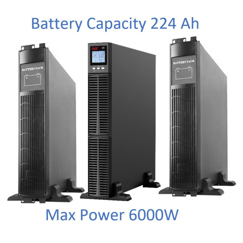 Profesionali šildymo sistema, grynos sinusinės bangos UPS inverteris su akumuliatoriumi 32x12V / 7Ah, 6000W, LCD ekranas