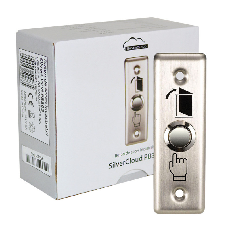 Recessed access button SilverCloud PB303, NO / COM output contact, max. 12V / 24V 3A, stainless