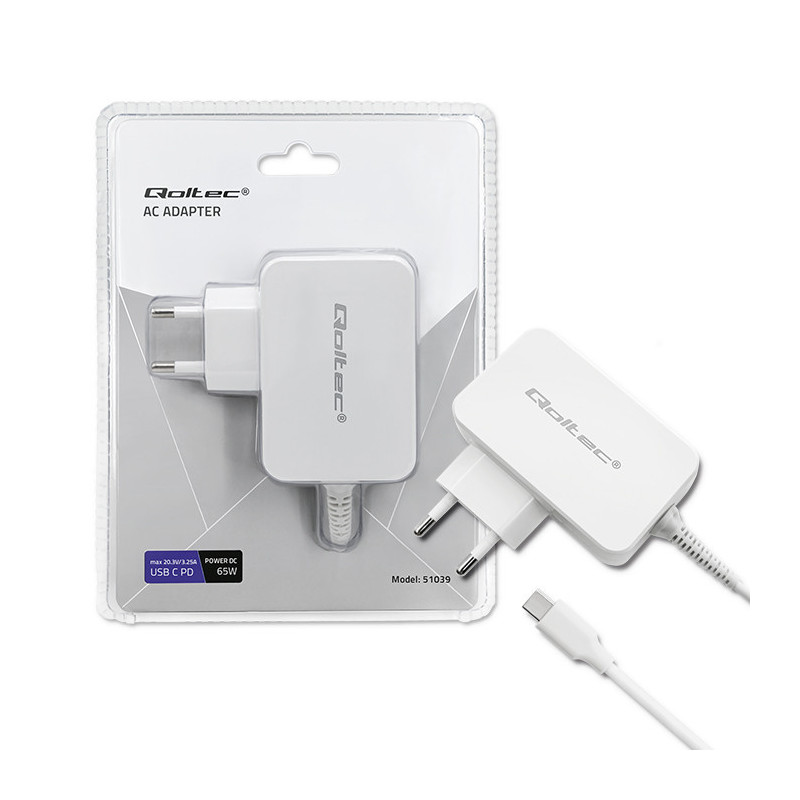 Charger, 65W, 5-20.3V, 2-3.25A, USB Type-C, PD, Laptop, Smartphone, White, Q