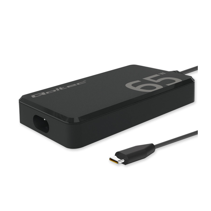 „Qoltec“ 65 W „GaN“ itin greitas plonas maitinimo įkroviklis, PD, 5–20 V, 3,25 A, USB-C 3.1, nešiojamas kompiuteris, „Ma