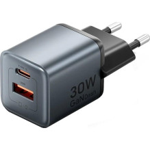Įkroviklis - Vention 30W USB-A ir USB-C GaN Maitinimo Adapteris Juodas