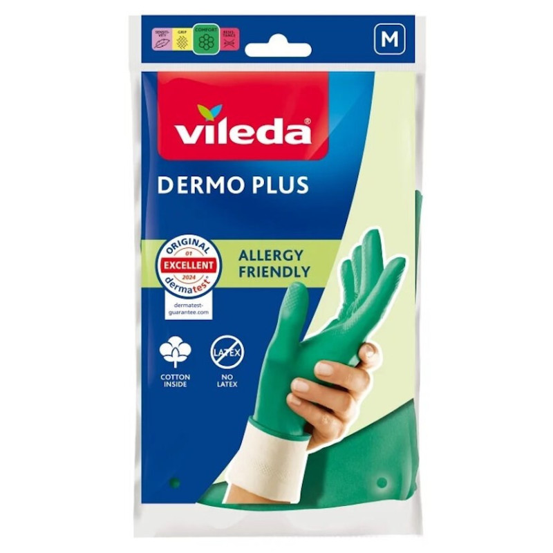 Namų Pirštinės - Vileda Dermo Plus M Medvilnės Nitrilo Vandeniui Atsparios Žalios