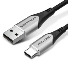 USB Kabelis - Vention medvilninis pintas USB 2.0 A M į C M 3A 2M pilkas
